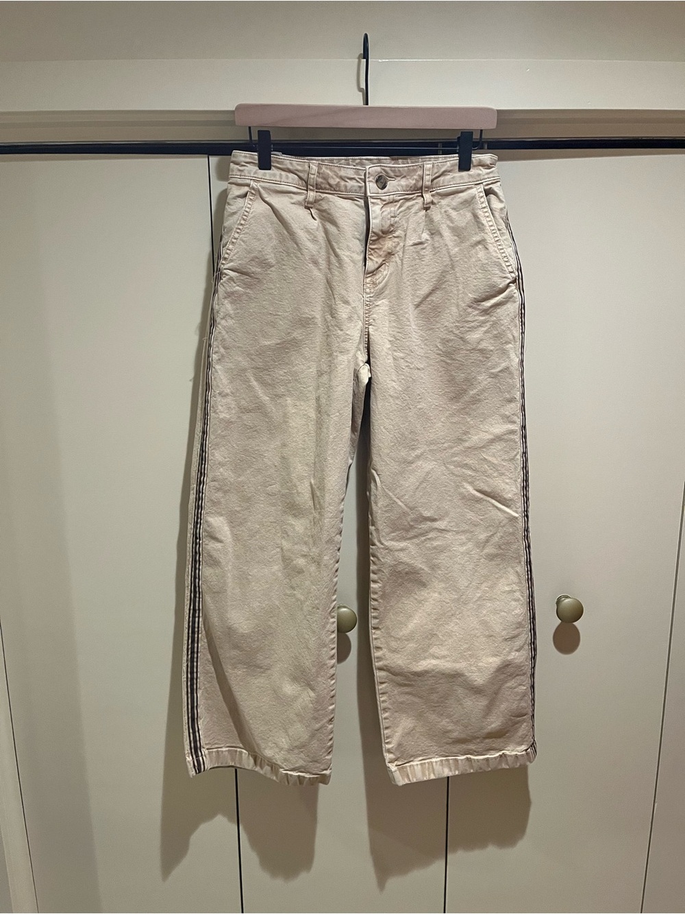 AE x Maddie and Kenzie Ziegler Tan Wide-Leg Pants with Side Stripe